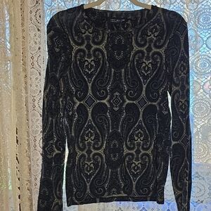 Jones New York Navy and Beige Paisley Top